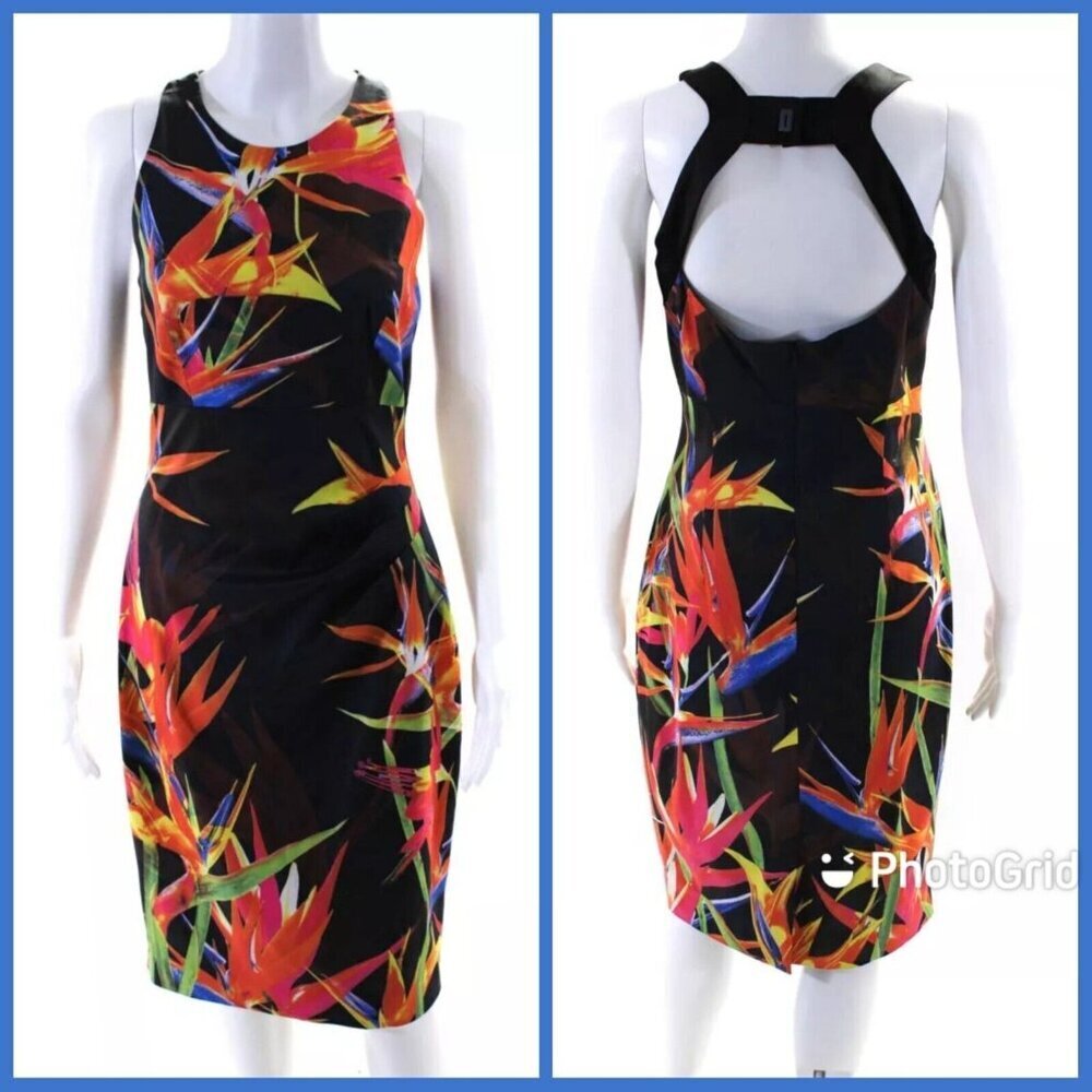 Karen Millen Womens Floral Print Sleeveless Dress Multi Colored Size 8